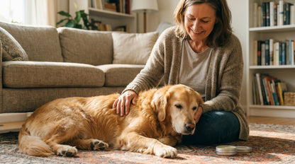 Senior dog resting at home